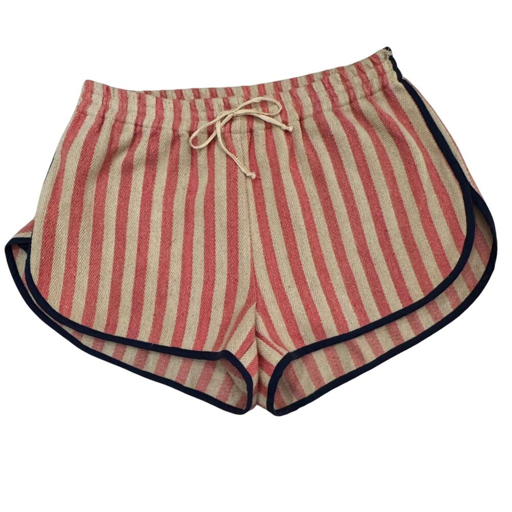 Judith March Red and Cream Striped Athletic Shorts with Navy Trim